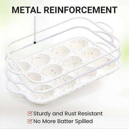 CAKETIME Silicone Muffin Pans for Baking, Metal Reinforced Frame Jumbo 6 Cups & Regular 12 Cups Cupcake Pan Nonstick Muffin Pan for Homemade Baking Easy to Handle