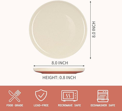 GZG Ceramic Dinner Salad Plates Set of 4, 8 Inch Speckled Dinnerware Dessert Plates with Clay-Tone Base, Microwave Oven Dishwasher Safe