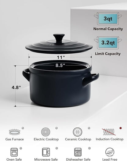 LE TAUCI 3 qt Ceramic Dutch Oven for Bread Baking with Silicone Sling- Lightweight, Non-Toxic, No Seasoning Needed- Oven, Microwave & Dishwasher Safe, Ideal for Home Bakers & Beginners, Midnight Blue