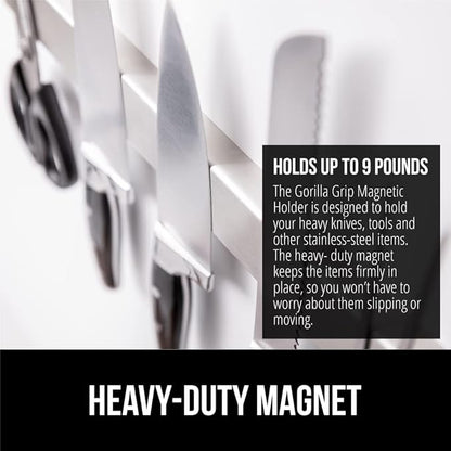 GORILLA GRIP Stainless Steel Magnetic Knife Holder for Wall, 14 Inch, Multi-Purpose Magnet Bar for Knives, Tools, Art Supplies, Heavy Duty Strip Holds Up to 6 lbs, Kitchen Organizer, Drilling Required