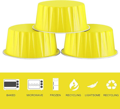 EUSOAR Aluminum Ramekins with Lids, 50pcs 5oz Aluminum Foil Baking Cups, Disposable Foil Ramekins Muffin Liners, Aluminum Foil Dessert Containers Cupcake Holders Pans with Lids Yellow