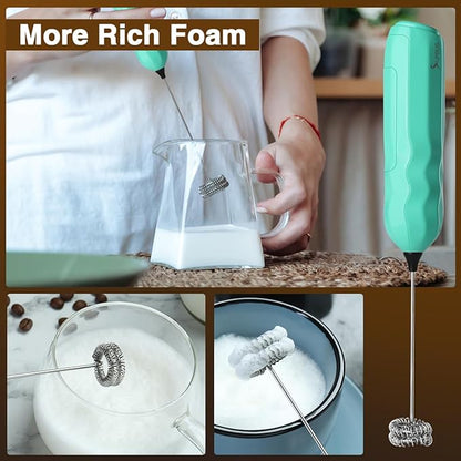 SUPRUS Ultra Fast Handheld Milk Frother Double Whisk with Stand 2 Batteries Stainless Steel for Lattes Cappuccino Matcha Hot Chocolate Coffee Bar Accessories Kitchen Gadgets Gift