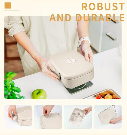 Bento Lunch Box, 5 Compartments Lunch Container for Kids/Adults with Snack cup, Wheat Fiber Eco-Friendly Double Insulated Boxes, Dishwasher and Microwave Safe, BPA-Free (White)