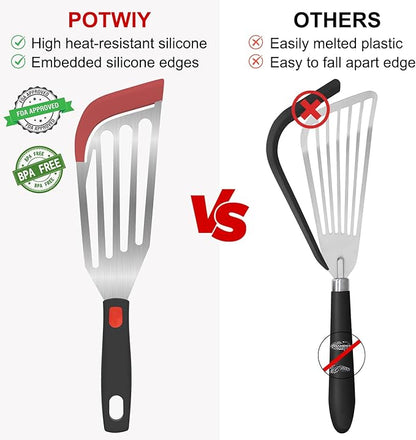 Silicone Fish Turner Spatula, Slotted Silicone Fish Spatulas for Nonstick Cookware, Flexible Kitchen Cooking Spatula Flipper for Fish, Egg, Pancake, 12.3 Inch