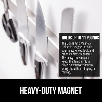 GORILLA GRIP Stainless Steel Magnetic Knife Holder for Wall, 18 Inch, Multi-Purpose Magnet Bar for Knives, Tools, Art Supplies, Heavy Duty Strip Holds Up to 6 lbs, Kitchen Organizer, Drilling Required