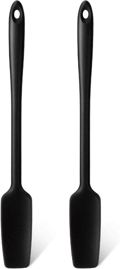 2 Pieces Long Handle Silicone Jar Spatula Kitchen Scraper Spatula Non-Stick Rubber Silicone Scraper for Jars, Smoothies, Blenders Cooking Baking Stirring Mixing (Black)