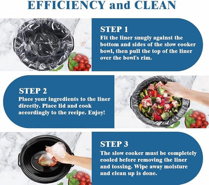 Slow Cooker Liners, 13“ x 21” 20 Cooking Bags, Large Disposable Pot Liners, Fits 3QT to 8QT Slow Cooker Cooking Plates, Multi-Purpose Durable Liner Plastic Bags, BPA Free (1 Pack)