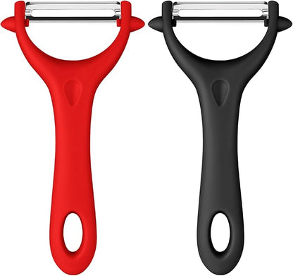 AUAUY 2Pcs Potato Peeler, Y-Shaped Swivel Vegetable Peeler, Fruit Peeler for Kitchen, Non-Slip Y Peeler, Ergonomic Handle Sharp Blade Stainless Steel Peeler, Veggie Peelers for Kitchen(Black+Red)
