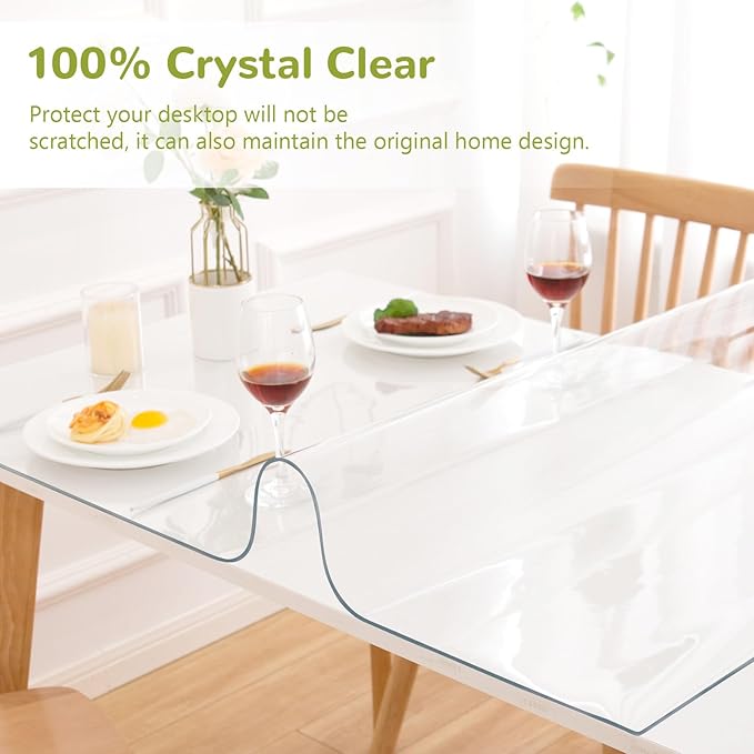 36 x 40 Inch Clear Table Cover Protector, Clear Table Protector for Dining Room Table, 1.5mm Plastic Table Cover, Waterproof Table Pad for Kitchen, Office