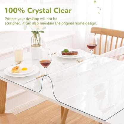 48 x 60 Inch Clear Table Cover Protector, Clear Table Protector for Dining Room Table, 1.5mm Plastic Table Cover, Waterproof Table Pad for Kitchen, Office
