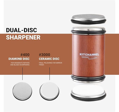 Rolling Knife Sharpener Kit – Fast, Easy Diamond & Ceramic Manual Sharpener | 15° & 20° Angle Guides for Kitchen & Chef’s Knives – Sharpens All Steel Blades