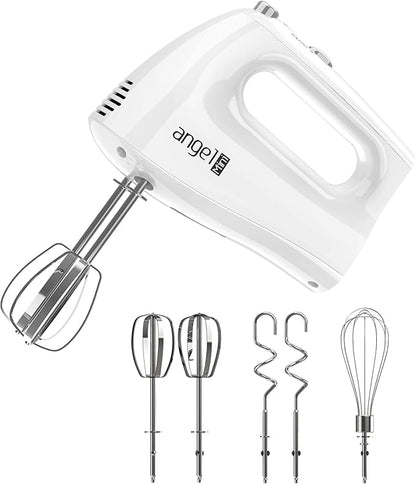 Mini Angel Hand Mixer, 400W Portable Kitchen Handheld Mixer with Eject Button, 5 Speed & 5 Stainless Steel Accessories, Egg Beaters and Whisk for Easy Whipping Cake, Cream, Batters, Cookies