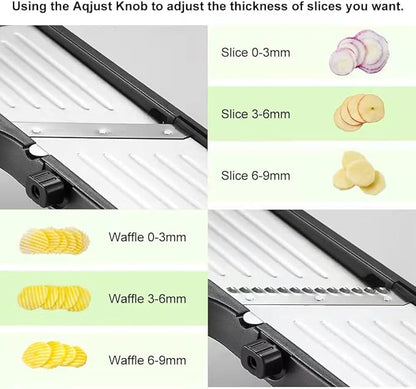 VEKAYA Mandoline Slicer for Kitchen, Stainless Steel Professional Vegetable Slicer with Adjustable Thickness, Ultra Sharp Blades, Safety Gloves & Food Holder, Ideal for Potatoes, Onions, Cucumbers