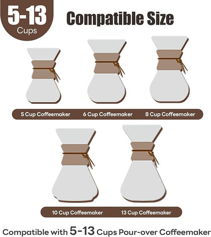 Pre-folded Cone Coffee Filters - 50 Pack, Upgraded 30% Natural Thicker Paper for Pure Taste, Compatible with CHEMEX Pour-Over Coffee Makers
