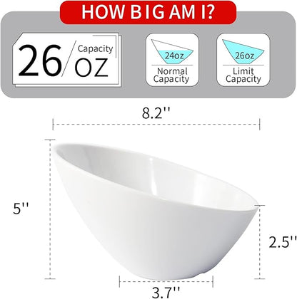 TP Salad Bowls Set of 4, 26 oz Melamine Serving Bowls for Pasta, Cereal, and Snacks, Lightweight and Durable, Dishwasher Safe, White Bowls for Restaurant, Kitchen, Daily Use