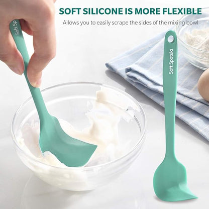 Wanbasion 5 Piece Premium Silicone Spatula Set Heat Resistant, Colorful Rubber Baking Spatula Set, Kitchen Spatula Set Dishwasher Safe for Nonstick Cookware Cooking Mixing Light Green