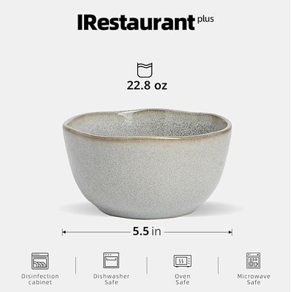 Organic Shape Restaurant Soup Bowl 5.5", Commerical Grade Catering Stoneware Soup bowl in Ir-regular Organic Shape, Chip & Scratch Resistant, Glossy Reactive Glaze Grey, Case of 24