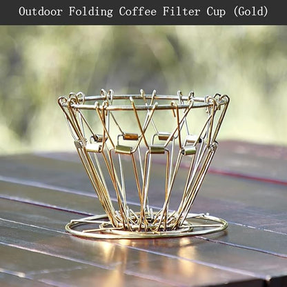 Bincoo Pour Over Coffee Maker, Portable Stainless Steel Reusable Coffee Filter, Mini Collapsible Paperless Single Serve 1-2 Cup Coffee Dripper Cup Easy To Clean For Travel Camping Offices (gold)