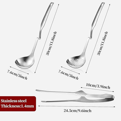 6 PCS Soup Ladle pot Colander & BBQ Tongs Hotpot Kit - Shabu Shabu Utensils Set for Camping, Barbecue & Kitchen Cooking Ladle Set
