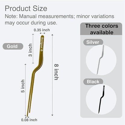 8 Inch Precision Offset Tweezers, Kitchen Culinary Stainless Steel Tongs, Curved Kitchen Cooking Multi-function Chef Precision Tweezer Tongs for Plating, Food Decorating and ect (Gold)