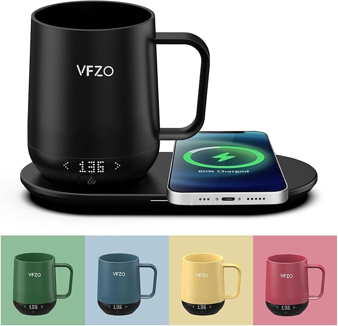 Temperature Control Smart Mug, Self Heating Coffee Mug LED Display, 180 Min Battery Life - Hot up to 149℉ Fast Wireless Charger Base Improved Design coffee serving sets mug(12oz, Black)