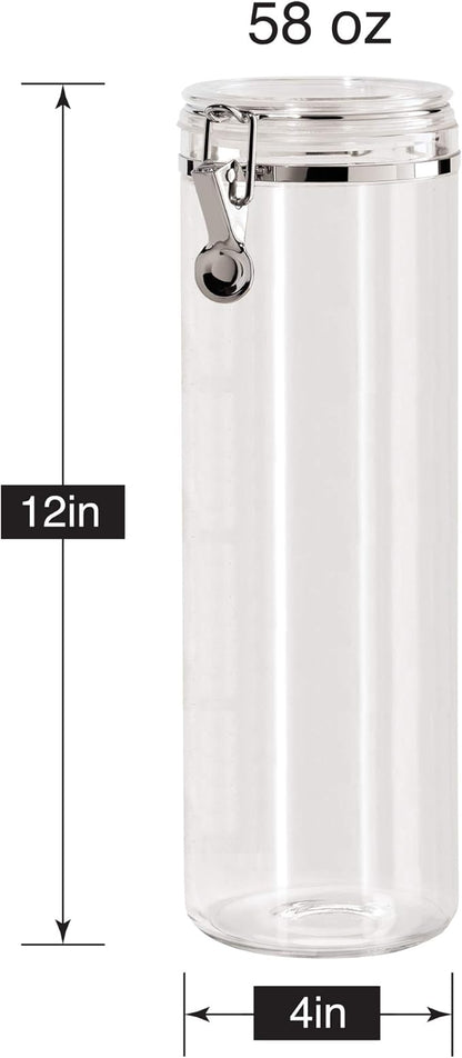Oggi Tall Clear Canister with Clamp Lid, 58 oz - Large Airtight Food Storage Container, Ideal for Kitchen & Pantry Storage of Bulk, Dry Foods Including Pasta & Spaghetti