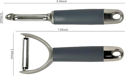 BYVOV Zinc Alloy Peeler Set, 2 Pieces Ergonomic Kitchen Tools for Fruits & Vegetables | Straight & Julienne Peelers for Effortless Peeling & Garnishing