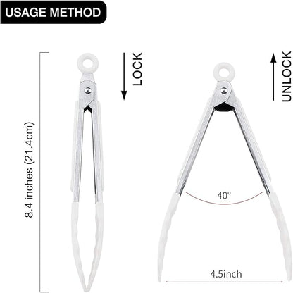 7 inch Cooking Tongs, MSY BIGSUNNY Set of 3 Mini Kitchen Tongs Silicone Serving Tongs With Silicone Tips for FoodGrill, Salad, BBQ (Snow White)