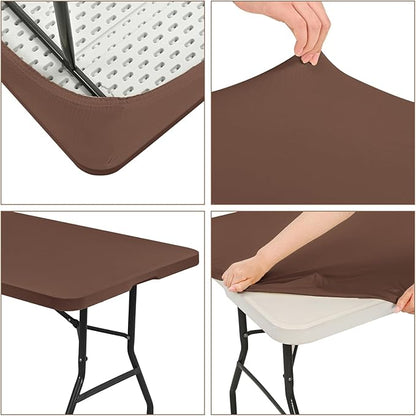 10 Pack Fitted Tablecloth for 6 Foot Rectangle Tables, Coffee Elastic Outdoor Picnic Table Cover, Washable Stretch Folding Table Cloths 6 ft for Camping Party Patio Kitchen Banquet, 30" W x 72" L