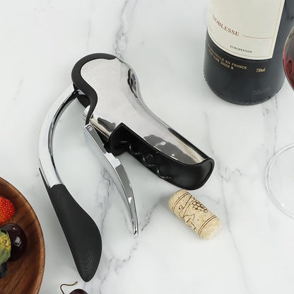 KAYCROWN Stainless Steel Wine Bottle Opener, Vertical Lever Corkscrew with Built-in Foil Cutter Design, Manual Handheld Corkscrew with Ergonomic Lever Pump