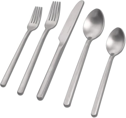 KINGSTONE 30 Pieces Silverware Set, Flatware Cutlery Set for 6, 18/10 Stainless Steel Silverware Utensils Minimalist Design Dishwasher Safe, Matte Silver