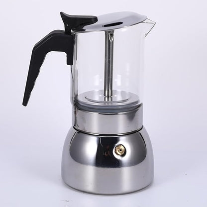 Stovetop Espresso Maker, 4Cup 200ML Stainless Steel Stovetop Italian Coffee Maker Transparent Glass Moka Pot, Coffee Maker Mocha Pot for Home Cafe Outdoor Office