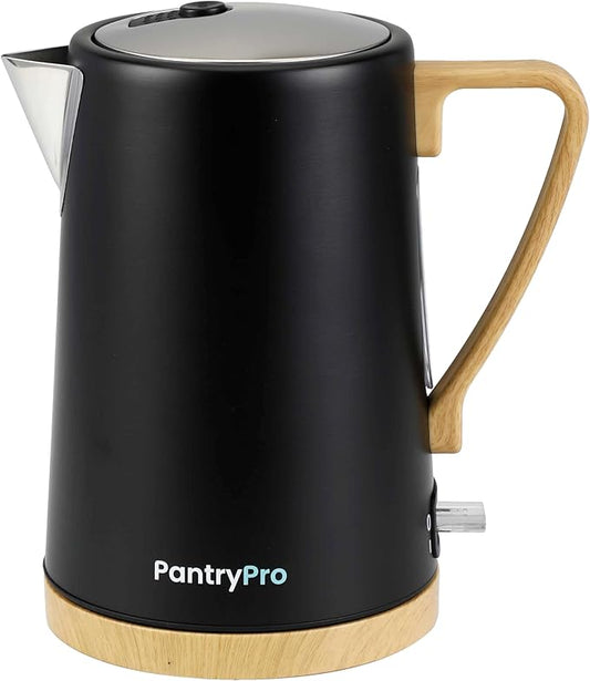 PantryPro 1.7L 1500W Rapid-Boil Electric Kettle - Stainless Steel Interior - Auto Shut-Off, Boil-Dry Protection, LED Indicator, Wide Opening - Black