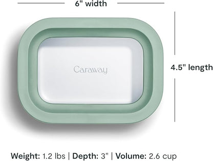 Caraway Mini Rectangle Food Storage Container - 2.6 Cup Glass Storage Container for Food - Non-Toxic Ceramic-Coated Glass - Air Release Technology - Compact & Stackable Design - Mist