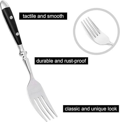 Silverware Set For 8 with Two Rivets, Vintage 40-Piece Everyday Flatware Set with Black Bakelite Handle, Stainless Steel Cutlery Set, Dishwasher Safe, Knives Spoons and Forks Set