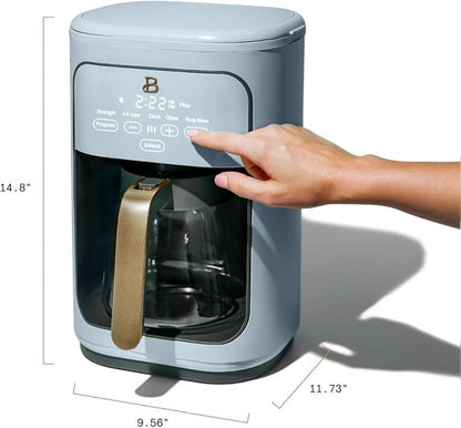 Beautiful 14 Cup Programmable Coffee Maker, Touch Display, 1200W, Brew Strength Control, Keep Warm, Pause & Serve, Glass Carafe, Reusable Filter, Auto Shut-Off, Matte Finish (Cornflower Blue)