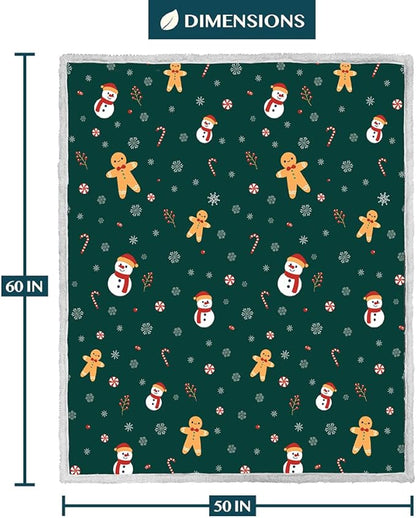 PAVILIA Premium Christmas Sherpa Throw Blanket | Christmas Decoration Gift, Fleece, Plush, Warm, Cozy Reversible Microfiber Holiday Blanket | Green Gingerbread - 50x60