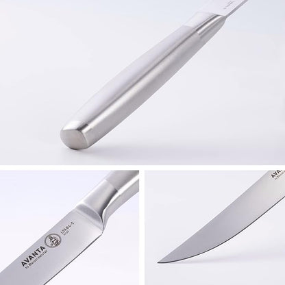 Messermeister Avanta Forged 5” Fine Edge Steak Knife Set - Pack of 2 - German X50 Stainless Steel - Rust Resistant & Easy to Maintain - 8 Steak Knives Total