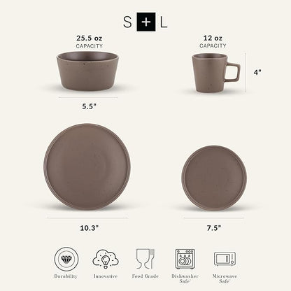 Stone Lain Coupe Dinnerware Set, Service For 4, Matte Brown