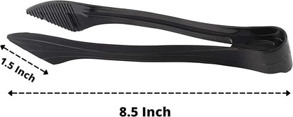 PARTY BARGAINS 8.5 Inches Plastic Serving Tongs, 24 Pack, Premium Quality & Heavy-Duty Black Plastic Tongs for BBQ, Salads, Grilling, Buffets, & Kitchen