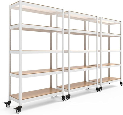 HOMEDANT House White 5-Tier Metal Rolling Cart Shelf Rack Casters Heavy Duty Wheel Shelving Unit Adjustable Utility Storage Shelves Organizer Shelf Kitchen Garage 36.2" W x 16.5" D x 69.5" H 3Pack