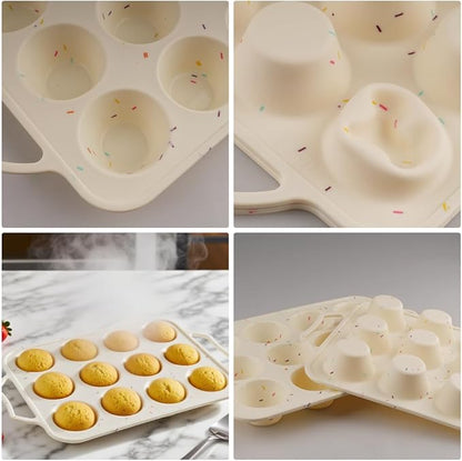 2 Pack Silicone Muffin Pan with Metal Reinforced Frame, 12 Cups Regular Size Silicone Cupcake Pan, Nonstick silicone Cupcake Molds for baking Homemade Muffins, Cupcakes, Egg Bites