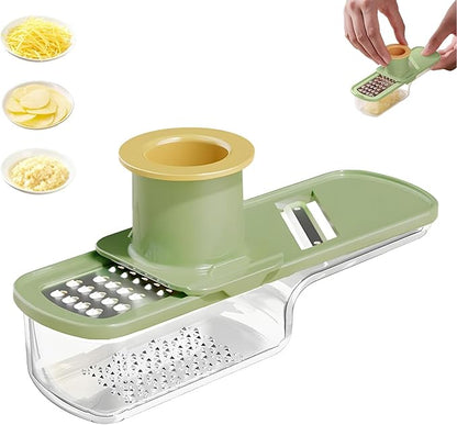 Mini Garlic Slicer Multi-Functional Mandoline Slicer Veggie Garlic Ginger Grinder Vegetable Mandoline Cutter Veggie Shredder with Container (Green)