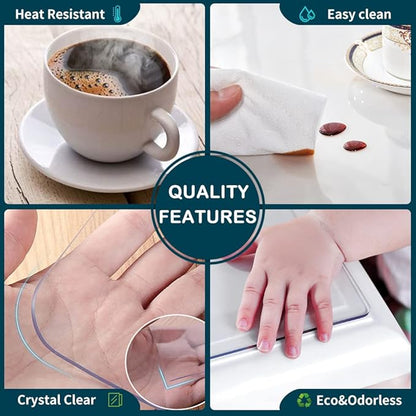 Wadrac Multi-Size Clear Table Protector Custom Eco Plastic Tablecloth Desk Cover Non-Slip Protective Pads Waterproof 5ft Long 1.5mm thcik 24x60 Rectangle Vinyl Cover PVC DeskMat for Coffee Tabletop