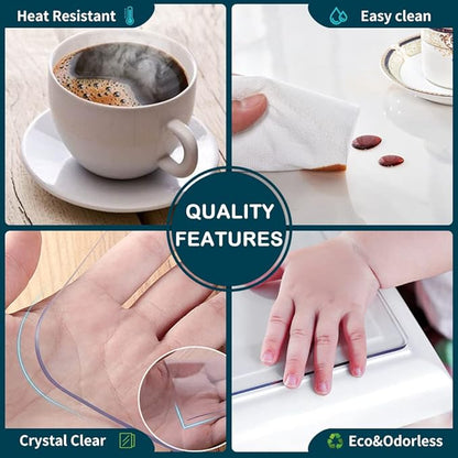 24x54 inch Clear Plastic Table Protector Rolled Dining Room Coffee Sofa Tabletop Cover Mat Eco Thicken Wooden Furniture Edge Screen Protective Easy Clean Carpet Non-Slip Floor Runner Protection PVC