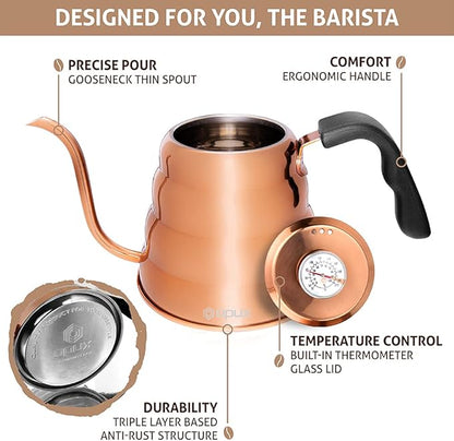 OPUX Pour Over Coffee Kettle with Gooseneck | Stainless Steel 40 oz, Stovetop Induction Goose Necked Kettle Slow Pour Drip Spout (1.2 Liter, 40 fl oz) Copper