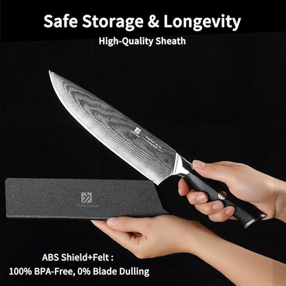 Chef Knife,8inch Damascus knife,67-Layer High Carbon Stainless Steel Kitchen Knife,Professiona Sharp Cutting Knives with Ergonomic G10 Black Handle,Gift Box for Home and Kitchen Birthday Gift