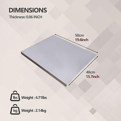 Stainless Steel Cutting Board for Kitchen - 304 Stainless Steel Chopping Boards for Baking, Double-Sided Use for Raw & Cooked Food - Ideal for Homemade Pasta, Pizza & Bread Making (15.7×19.6×0.06")