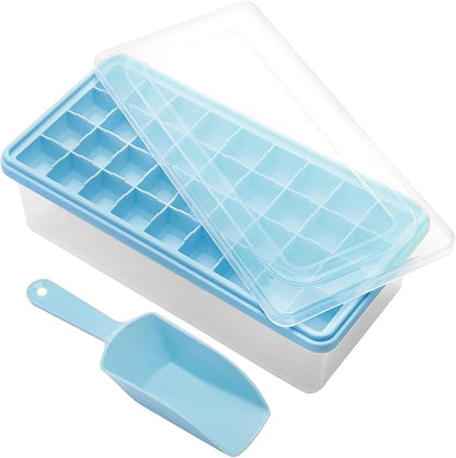 Silicone Ice Cube Tray with Leak-Proof Lid & Storage Bin for Freezer – BPA-Free 36-Piece Nugget Ice Molds, Spill-Resistant Cover & Ice Scoop Container Cover