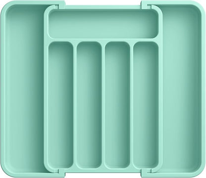 Aujen Silverware Organizer - Expandable Kitchen Drawer Organizer, Adjustable Utensil Organizer, Cutlery Tray for Forks, Knives, Multipurpose Kitchen Organizers and Storage Solution, Green, Medium